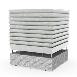 Set aus 10 Auffangwannen aus Stahl für 4 x 200 l Fässer, Gitterrost, verzinkt, unterfahrbar und stapelbar