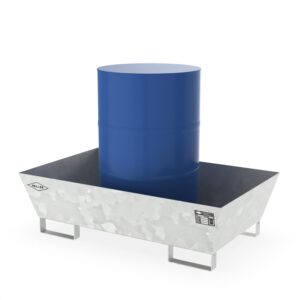 Auffangwanne aus Stahl, ohne Gitterrost, unterfahrbar, verzinkt, Auffangvolumen 205 l, 1300x800x380mm