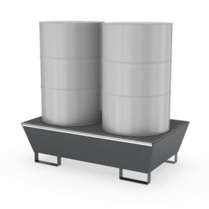 Auffangwanne aus Stahl lackiert mit Gitterrost, 2 Fässer, 1300x800x380mm GREY EDITION