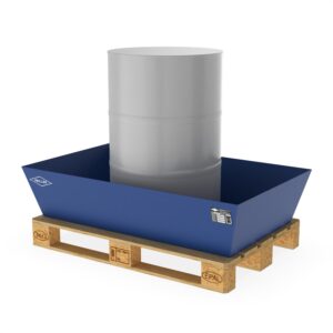 Sitzbank FlameShelter, Gestell aus Cortenstahl, Sitzfläche aus Holz, geschlossene Ausführung Parkbank Produktbild Paletten-Auffangwanne aus Stahl für 2 x 200 l Fässer, ohne Gitterrost, lackiert, 1300x800x380mm