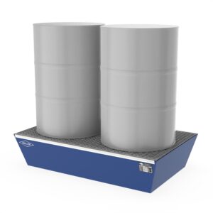 Paletten-Auffangwanne aus Stahl für 2 x 200 l Fässer, mit Gitterrost, lackiert, 1300x800x380mm