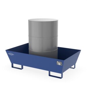 Auffangwanne aus Stahl, ohne Gitterrost, unterfahrbar, lackiert, Auffangvolumen 205 l, 1300x800x380mm