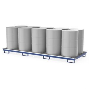 Auffangwanne aus Stahl für 4 x 200 l Fässer, mit Gitterrost, unterfahrbar, 1300x1300x260mm Auffangwannen aus Stahl Produktbild Auffangwanne aus Stahl für 10 x 200 l Fässer, mit Gitterrost, unterfahrbar, lackiert, 3250x1205x188mm
