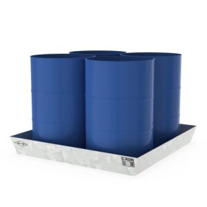 Paletten-Auffangwanne aus Stahl für 4 x 200 l Fässer, ohne Gitterrost, verzinkt, 1300x1300x170mm