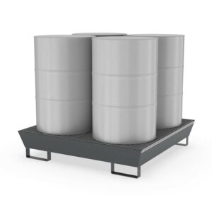 Auffangwanne aus Stahl lackiert mit Gitterrost, 4 Fässer, 1300x1300x270mm GREY EDITION