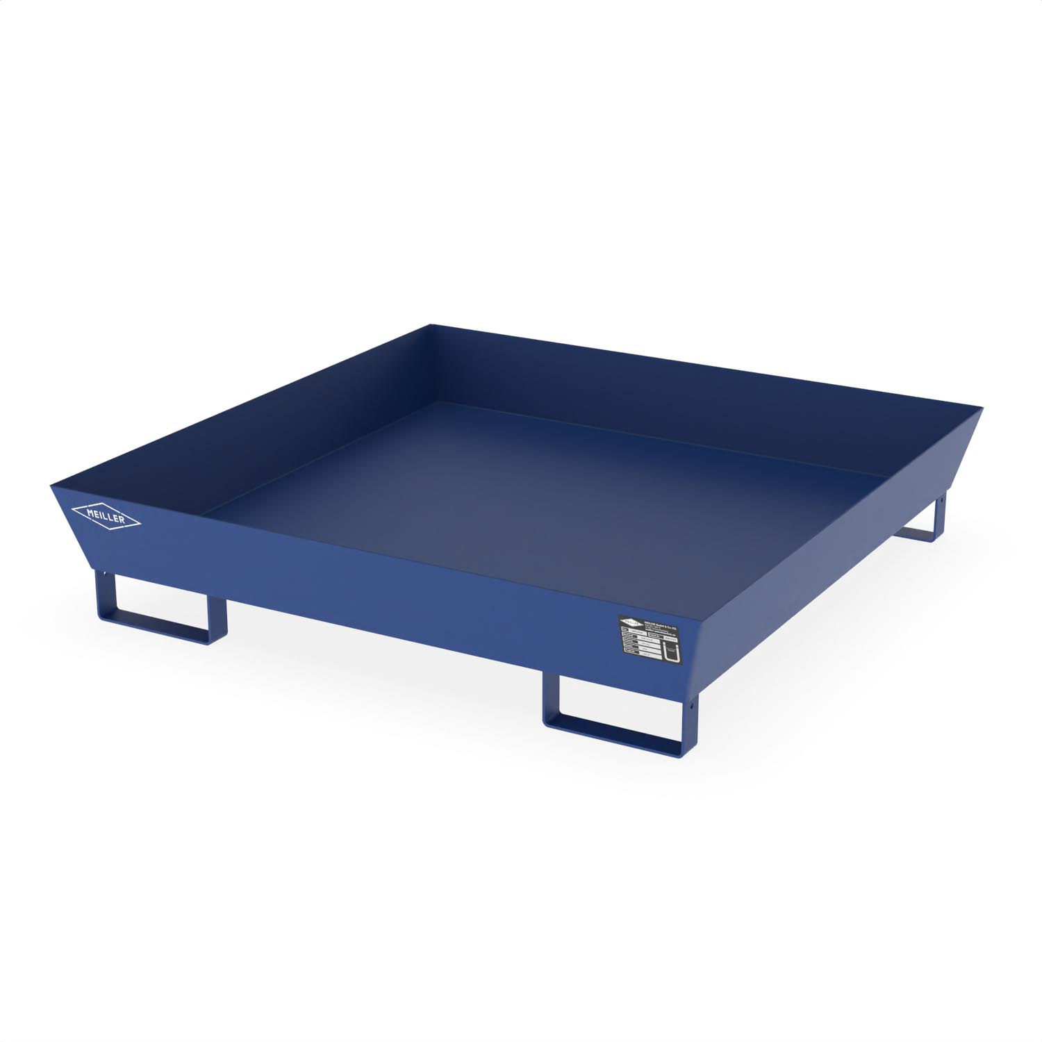 Auffangwanne aus Stahl, ohne Gitterrost, unterfahrbar, lackiert, Auffangvolumen 208 l, 1300x1300x270mm