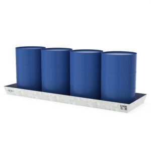 Auffangwanne aus Stahl, ohne Gitterrost, lang, verzinkt, Auffangvolumen 232 l, 2590x800x160mm