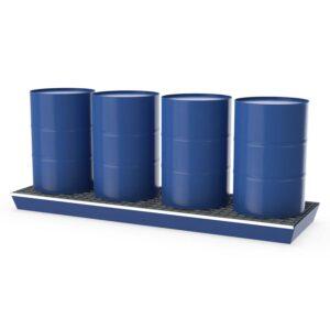 Gefahrstoffdepot GD-600 für 4 x 200 l Fässer, Auffangvolumen 600 l Gefahrstoffdepots aus Stahl Produktbild Auffangwanne aus Stahl für 4 x 200 l Fässer, mit Gitterrost, lang, lackiert, Auffangvolumen 232 l