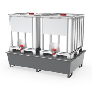 Auffangwanne aus Stahl lackiert mit Gitterrost und Abfüllbereich, 2 IBC, 2200x1400x510mm GREY EDITION