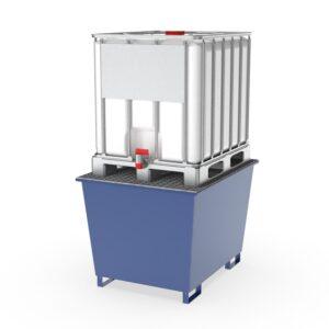 Auffangwanne aus Stahl für 1 x 1000 l IBC, mit Abfüllbereich, lackiert, 1120x1410x985 mm
