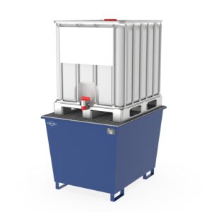 Auffangwanne aus Kunststoff (PE) für 1 Fass, Auffangvolumen 225 l Auffangwannen aus Kunststoff Produktbild Auffangwanne aus Stahl für 1 x 1000 l IBC, mit Abfüllbereich, lackiert, 1120x1410x985mm