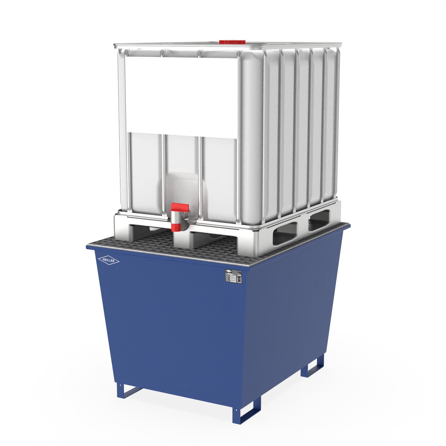 Auffangwanne aus Stahl für 1 x 1000 l IBC, mit Abfüllbereich, lackiert, 1120x1410x985mm