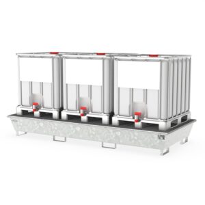Auffangwanne aus Stahl für 3 x 1000 l IBC, verzinkt, 3280x1400x400mm
