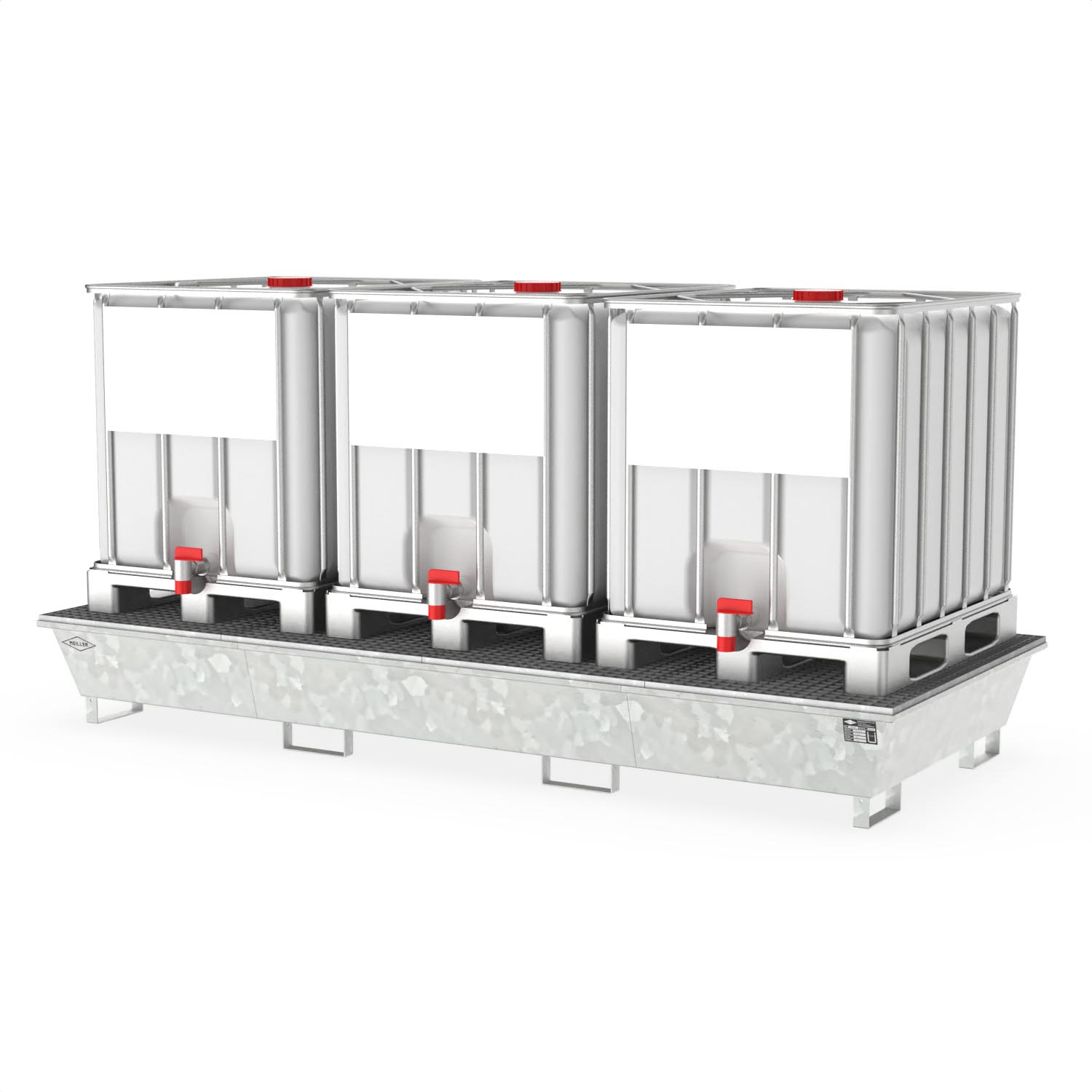 Auffangwanne aus Stahl für 3 x 1000 l IBC, verzinkt, 3280x1400x400mm