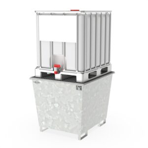 Auffangwanne aus Stahl für 1 x 1000 l IBC, mit Gitterrost, verzinkt, 1300x1120x1050mm