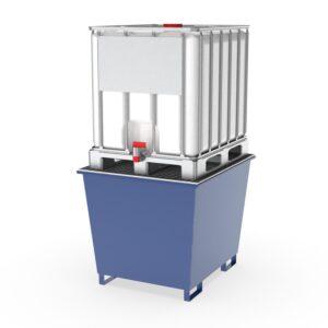 Auffangwanne aus Stahl für 1 x 1000 l IBC, mit Gitterrost, lackiert, 1300x1120x1050 mm