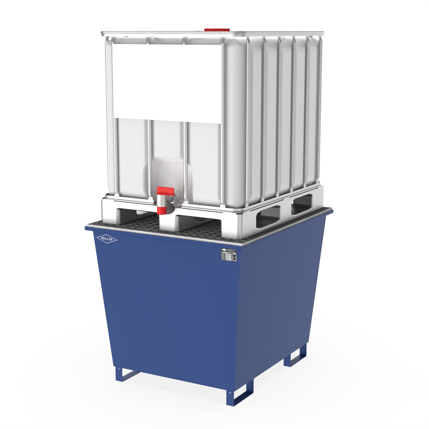 Auffangwanne aus Stahl für 1 x 1000 l IBC, mit Gitterrost, lackiert, 1300x1120x1050mm