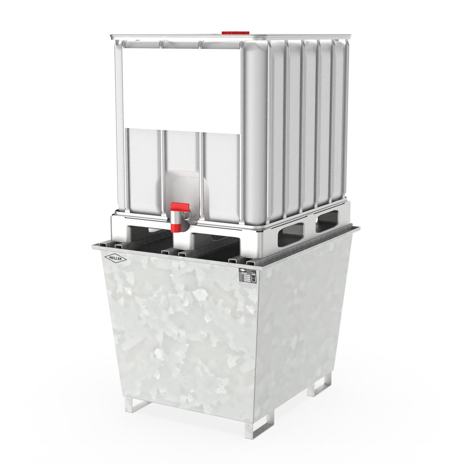 Auffangwanne aus Stahl economy-line für 1 x 1000 l IBC, verzinkt, mit Auflageprofilen, 1300x1120x1050mm