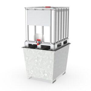Auffangwanne aus Stahl economy-line für 1 x 1000 l IBC, verzinkt, mit Auflageprofilen, 1300x1120x1050mm