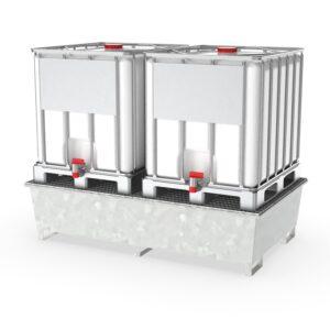 Fass-Stapelregal für 1 x 200 l Fass mit Auffangwanne aus Stahl, 204 l Fass-Stapelregale Produktbild Auffangwanne aus Stahl für 2 x 1000 l IBC, mit Gitterrost, verzinkt, 2200x1400x510 mm