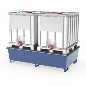 Auffangwanne aus Stahl für 2 x 1000 l IBC, mit Gitterrost, lackiert, 2200x1300x540 mm