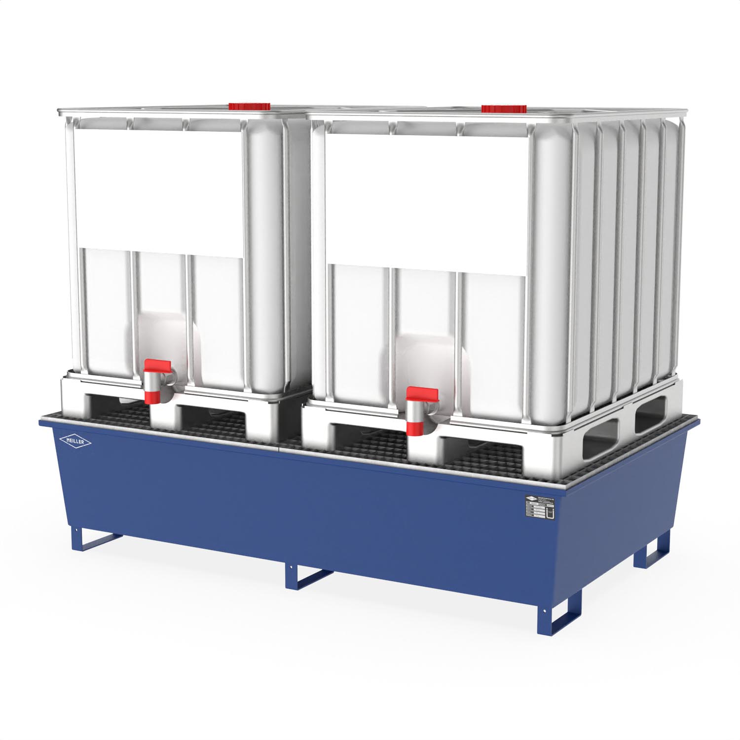 Auffangwanne aus Stahl für 2 x 1000 l IBC, mit Gitterrost, lackiert, 2200x1300x540mm