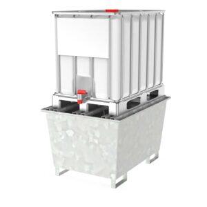 Auffangwanne aus Stahl economy-line für 1 x 600 l IBC, verzinkt, mit Auflageprofilen