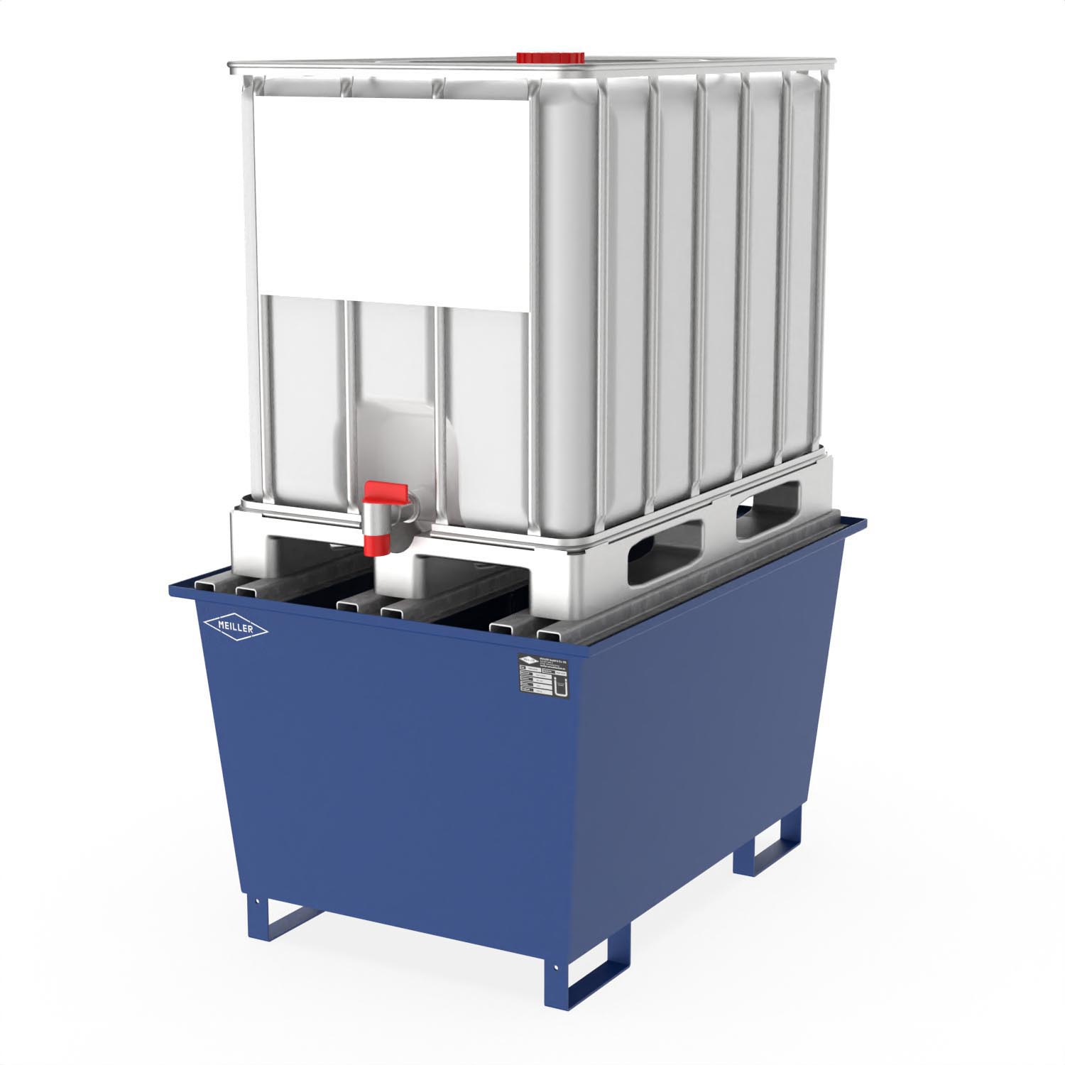 Auffangwanne aus Stahl economy-line für 1 x 600 l IBC, lackiert, mit Auflageprofilen, 1300x950x770mm
