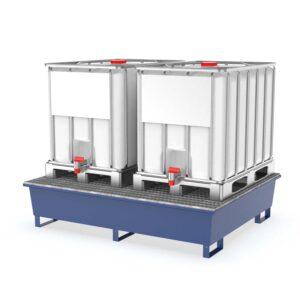 Auffangwanne aus Stahl für 2 x 600 l IBC, lackiert, mit Gitterrost, 1800x1450x400 mm
