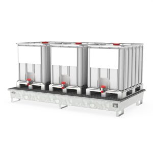 Auffangwanne aus Stahl für 3 x 600 l IBC, verzinkt, mit Gitterrost, 2690x1450x310mm