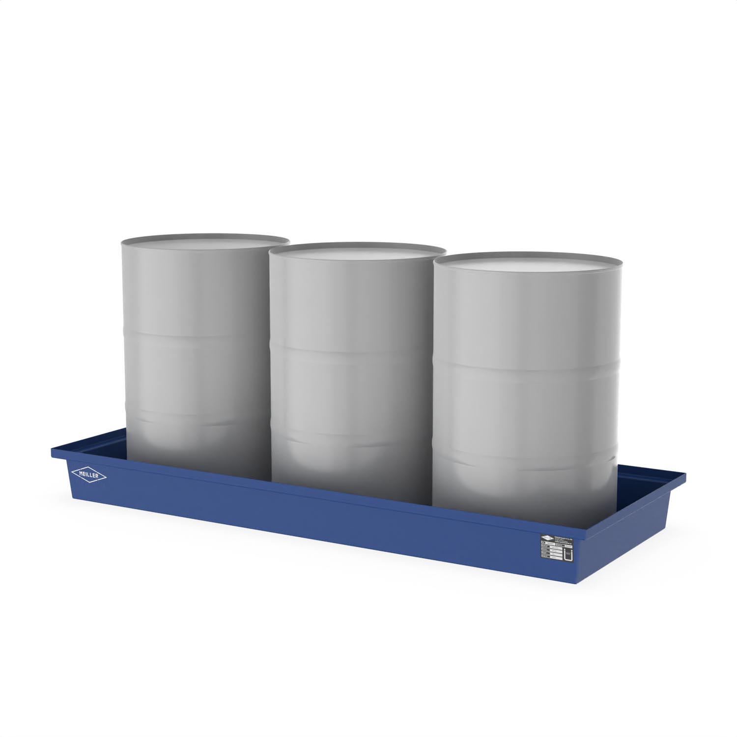 Paletten-Auffangwanne aus Stahl für 2 x 200 l Fässer, ohne Gitterrost, lackiert, 2010x800x180mm