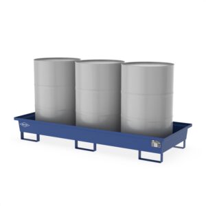 Auffangwanne aus Stahl für 3 x 200 l Fässer, ohne Gitterrost, unterfahrbar, lackiert, 2010x800x280mm