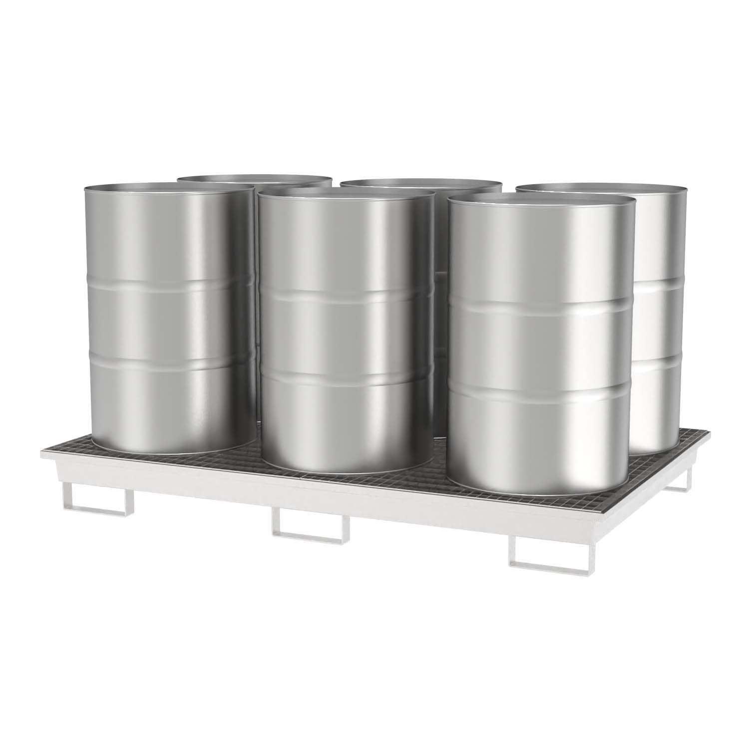 Auffangwanne aus Edelstahl für 6 x 200 l Fässer, Auffangvolumen 201 l, stapelbar