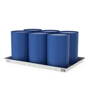 Paletten-Auffangwanne aus Stahl für 6 x 200 l Fässer, ohne Gitterrost, verzinkt, 2010x1300x120mm