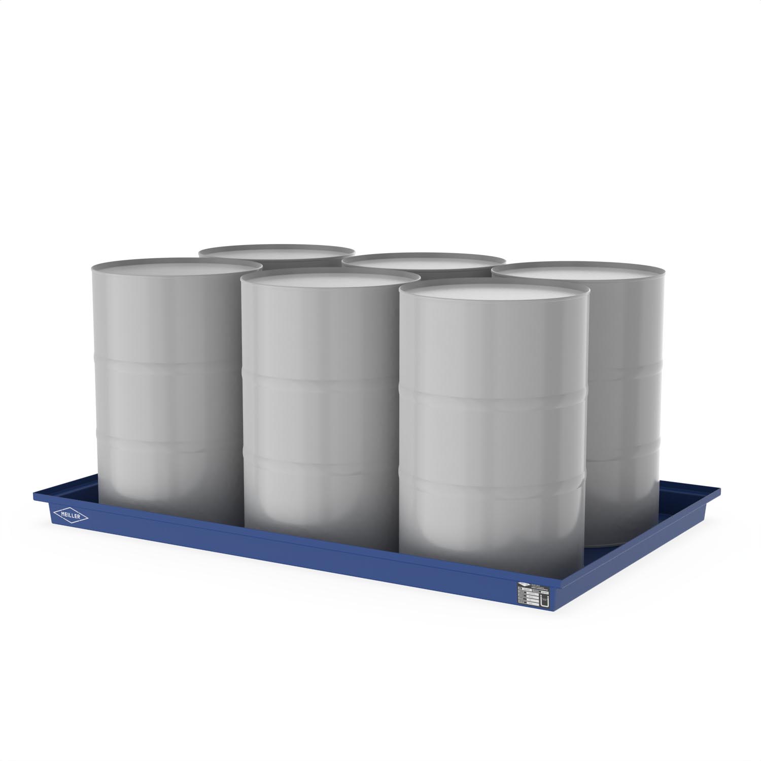 Paletten-Auffangwanne aus Stahl für 6 x 200 l Fässer, ohne Gitterrost, lackiert, 2010x1300x120mm