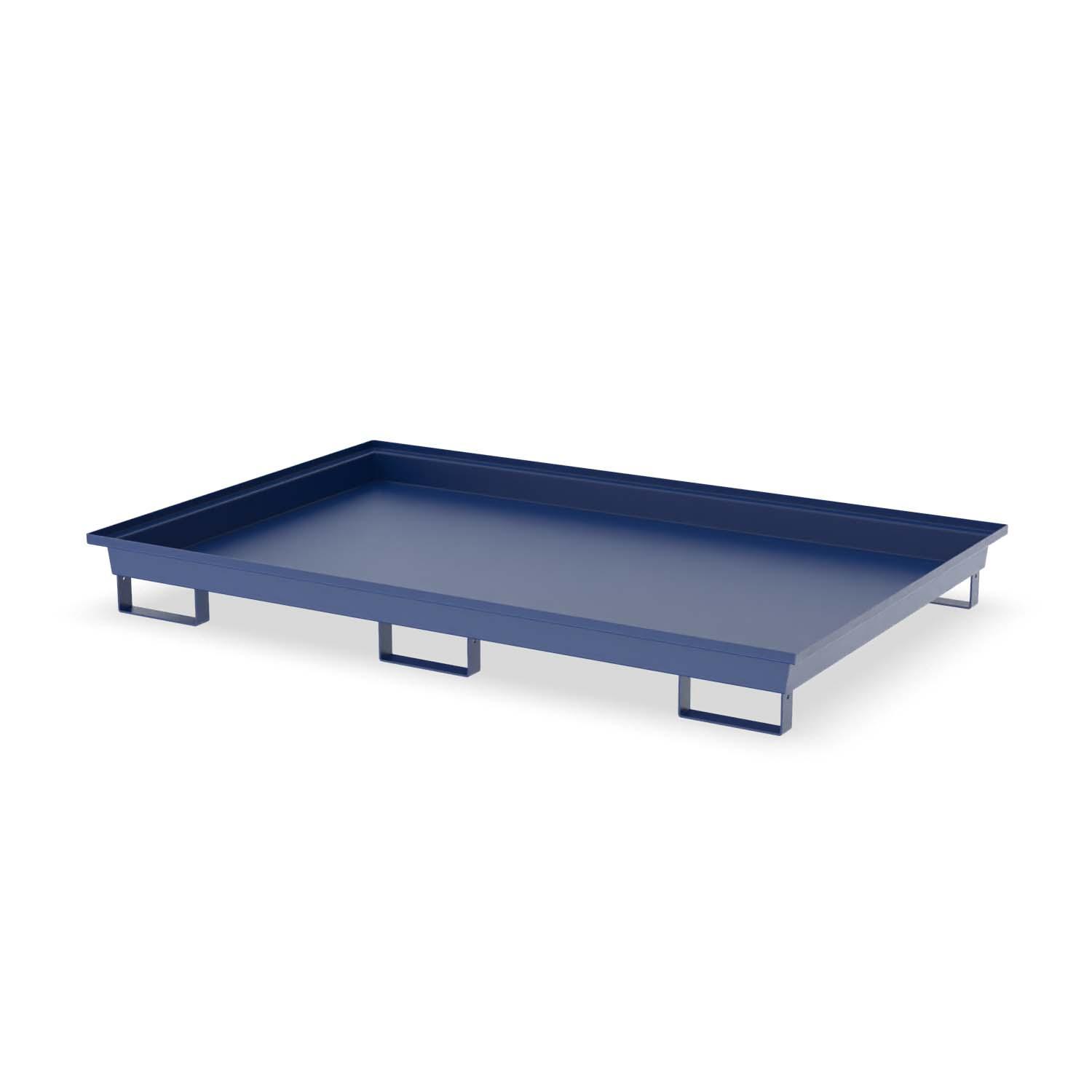 Auffangwanne aus Stahl für 6 x 200 l Fässer, ohne Gitterrost, unterfahrbar, lackiert