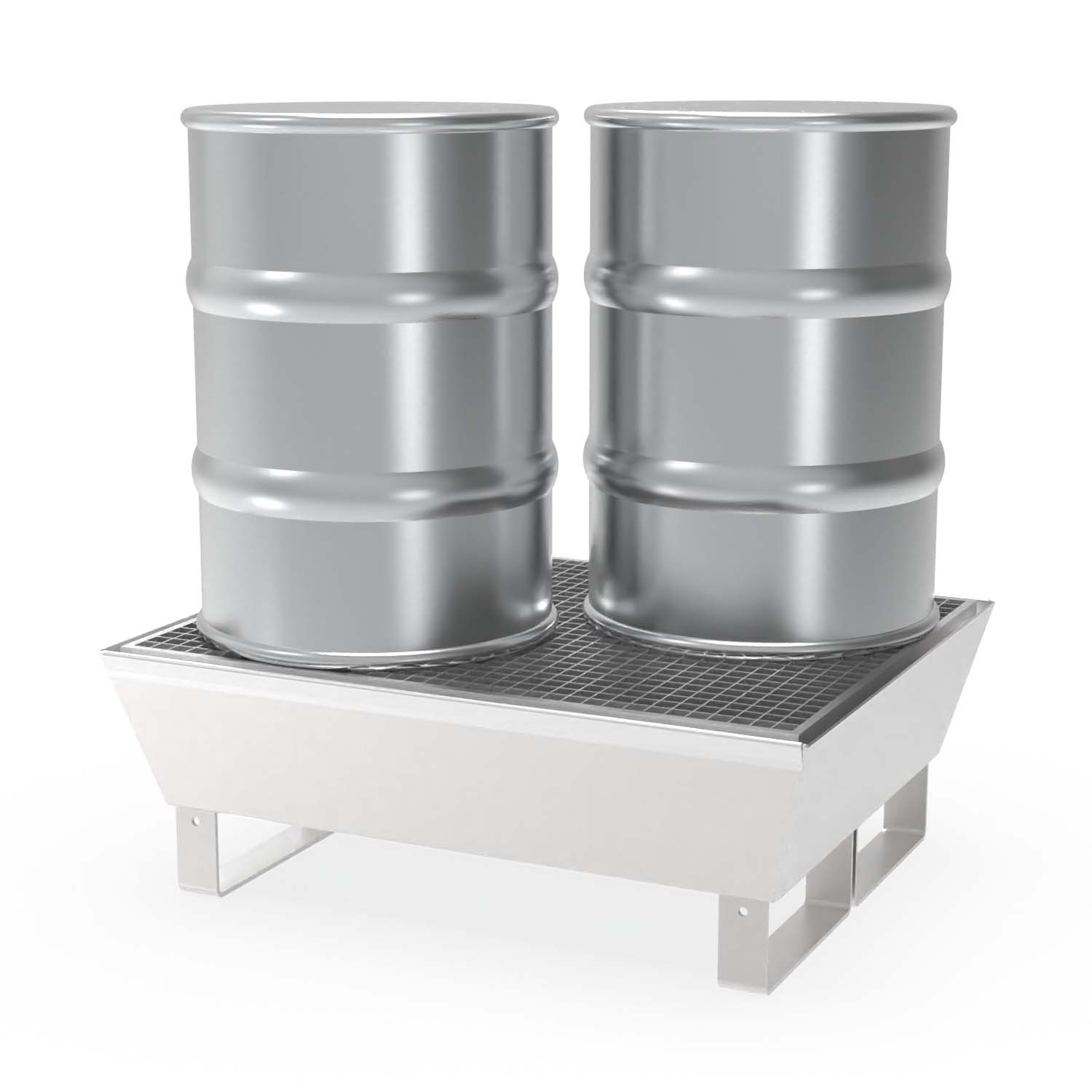 Auffangwanne aus Edelstahl für 2 x 60 l Fässer, Auffangvolumen 61 l, stapelbar
