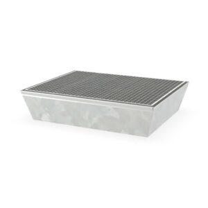 Paletten-Auffangwanne aus Stahl für 2 x 60 l Fässer, mit Gitterrost, verzinkt