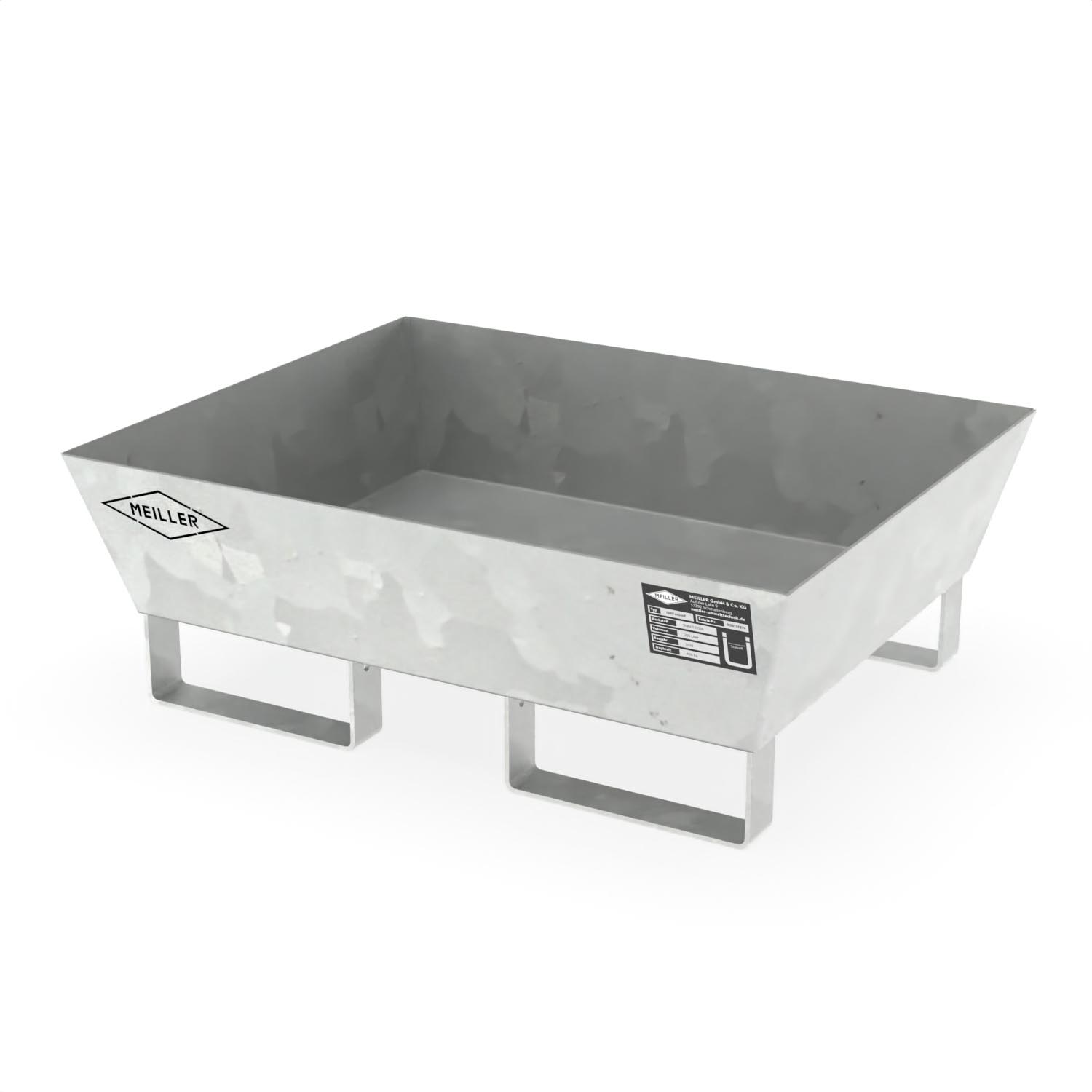 Auffangwanne aus Stahl für 1 x 60 l Fass, ohne Gitterrost, unterfahrbar, verzinkt, 800x640x280mm