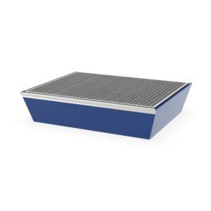 Paletten-Auffangwanne aus Stahl für 2 x 60 l Fässer, mit Gitterrost, lackiert