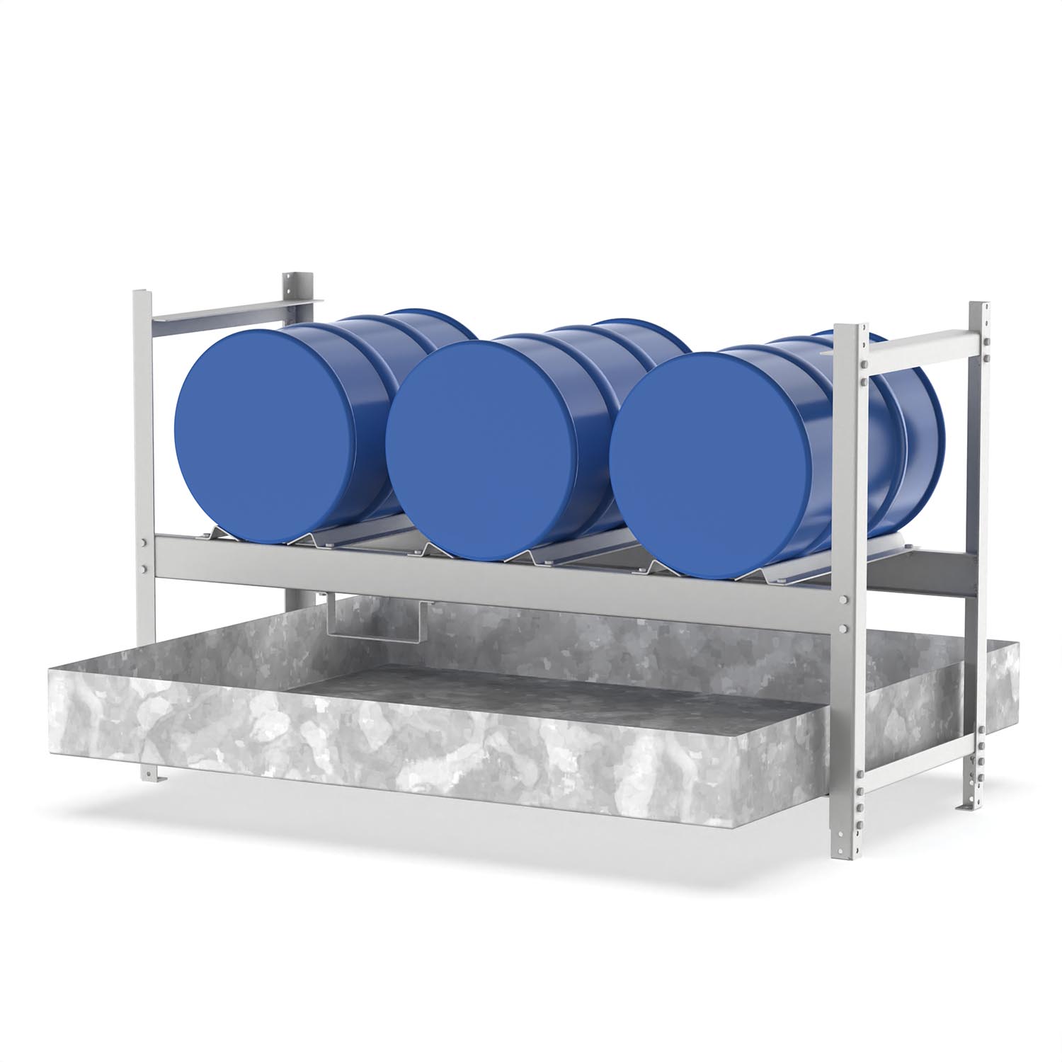 Fass-Stapelregal für 3 x 50 l oder 60 l Fässer mit Auffangwanne aus Stahl, 206 l, verzinkt, Bausatz