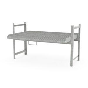 Gefahrstoff-Stapelregal für Kleingebinde mit feuerverzinktem Gitterrost und Durchschubsicherung