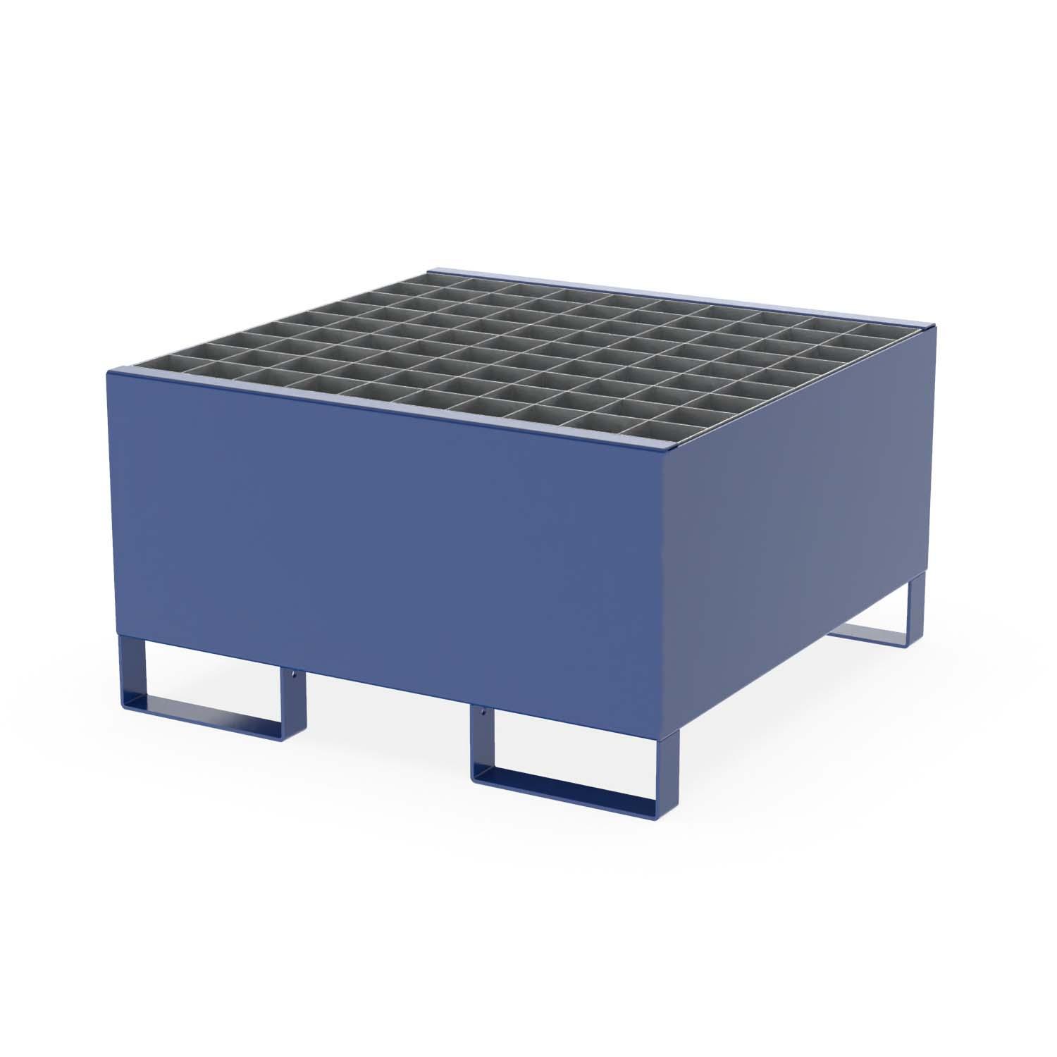 Auffangwanne aus Stahl für 1 x 200 l Fass, mit Gitterrost, unterfahrbar