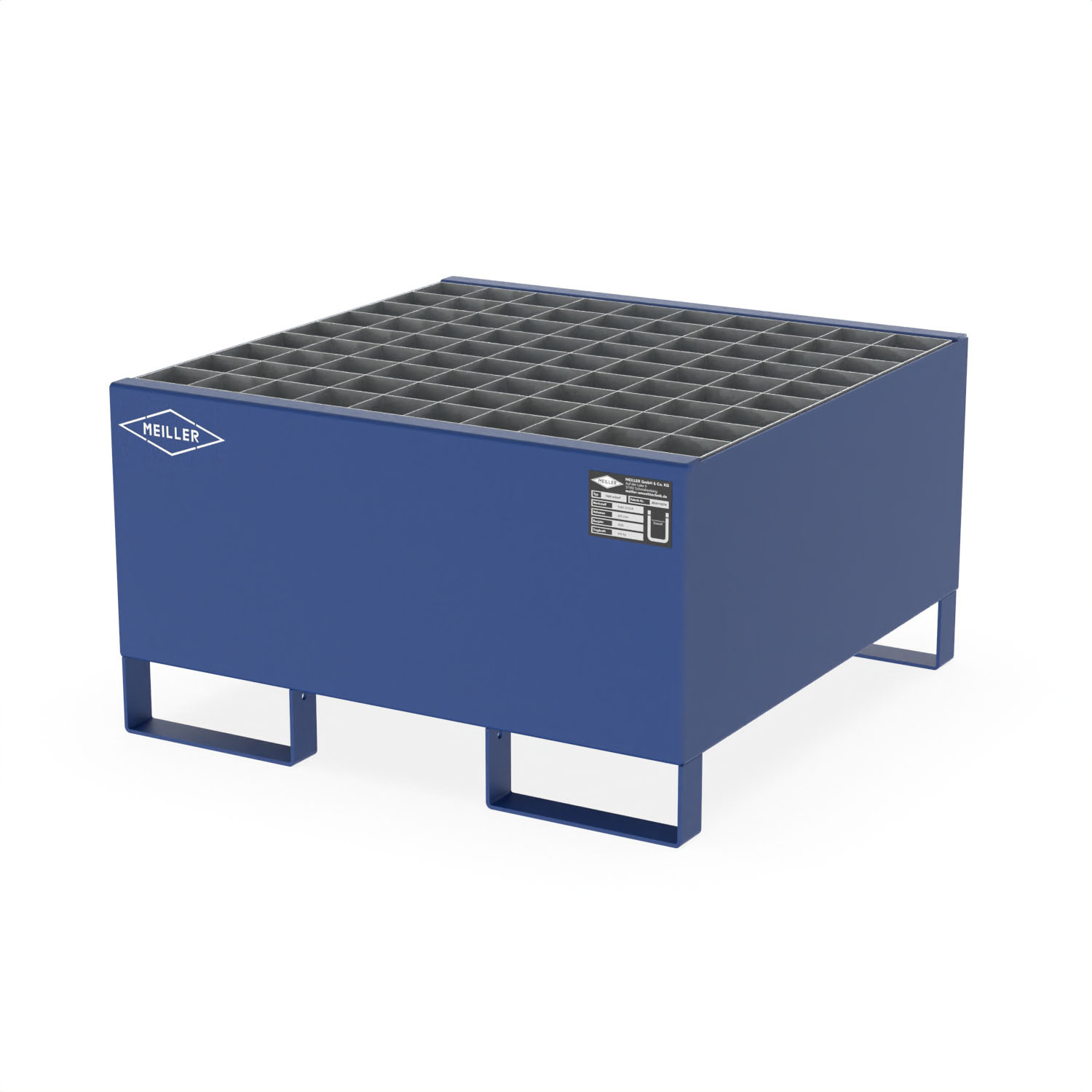 Auffangwanne aus Stahl für 1 x 200 l Fass, mit Gitterrost, unterfahrbar, 800x800x460mm