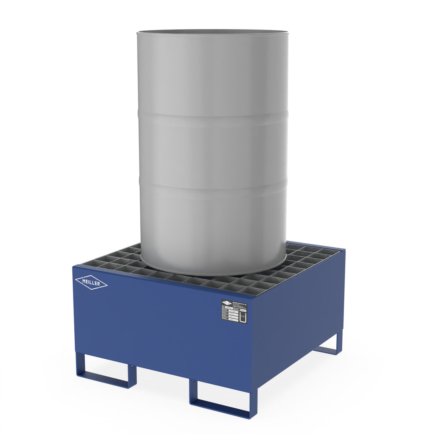 Auffangwanne aus Stahl für 1 x 200 l Fass, mit Gitterrost, unterfahrbar, 800x800x460mm Auffangwannen aus Stahl Produktbild Auffangwanne aus Stahl für 1 x 200 l Fass, mit Gitterrost, unterfahrbar, 800x800x460mm