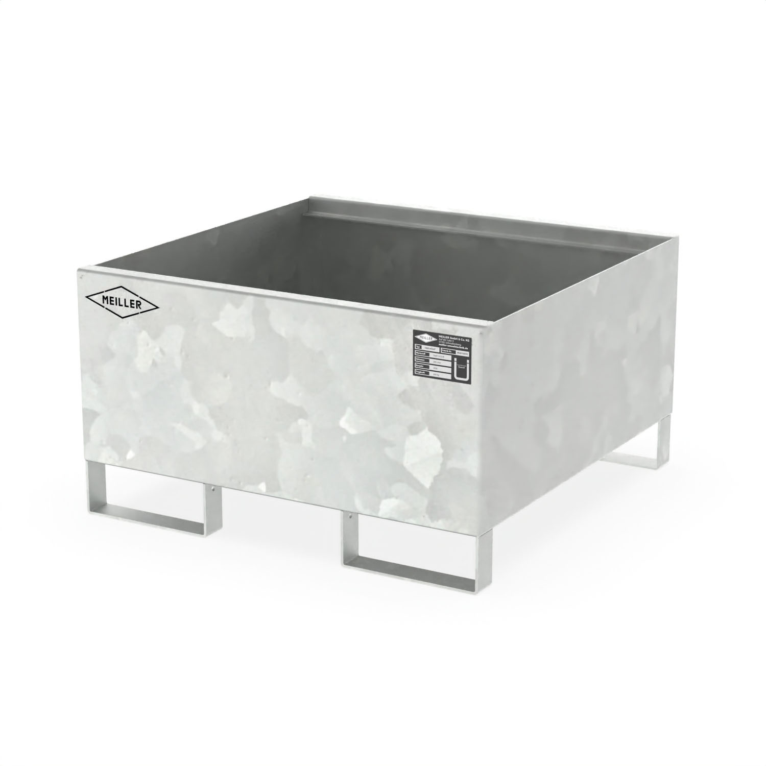 Auffangwanne aus Stahl für 1 x 200 l Fass, ohne Gitterrost, unterfahrbar, 800x800x460mm