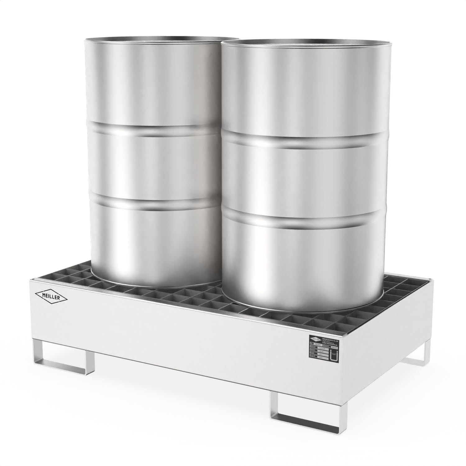 Auffangwanne aus Edelstahl für 2 x 200 l Fässer, Auffangvolumen 204 l, 1300x800x335mm Auffangwannen aus Edelstahl Produktbild Auffangwanne aus Edelstahl für 2 x 200 l Fässer, Auffangvolumen 204 l, 1300x800x335mm