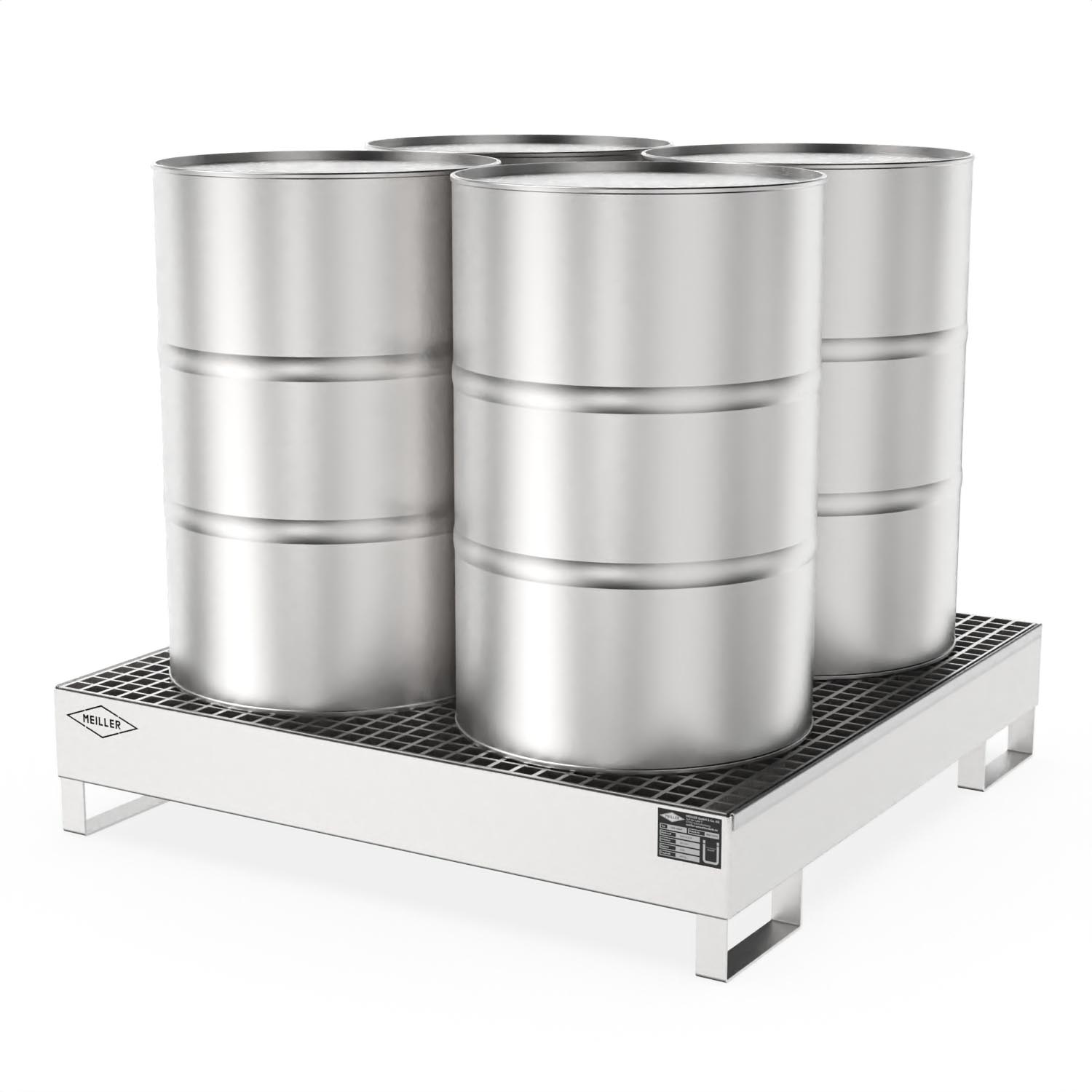 Auffangwanne aus Edelstahl für 4 x 200 l Fässer, Auffangvolumen 209 l