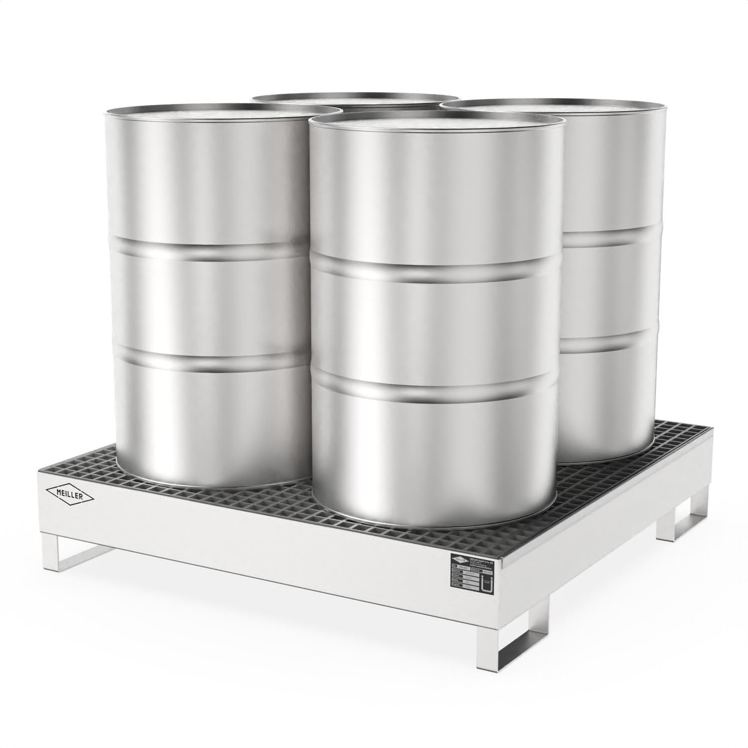 Auffangwanne aus Edelstahl für 4 x 200 l Fässer, Auffangvolumen 209 l Auffangwannen aus Edelstahl Produktbild Auffangwanne aus Edelstahl für 4 x 200 l Fässer, Auffangvolumen 209 l