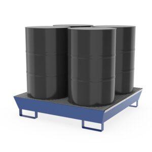 Auffangwanne aus Stahl für 4 x 200 l Fässer, mit Gitterrost, unterfahrbar, verzinkt, 1300x1300x270mm Auffangwannen aus Stahl Produktbild Auffangwanne aus Stahl für 4 x 200 l Fässer, mit Gitterrost, unterfahrbar, verzinkt